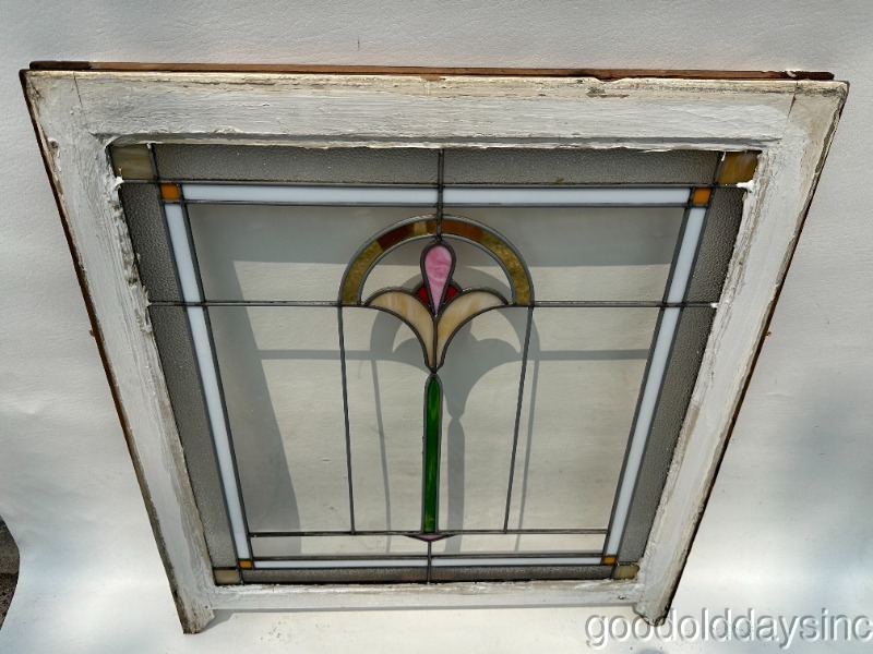 1920s Chicago Bungalow Stained Leaded Glass Window Circa 1920 32" x 28"