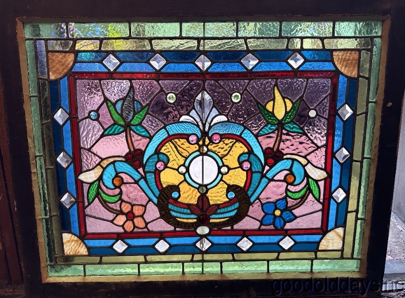 Antique Victorian Stained Leaded Glass Window From Chicago 1888