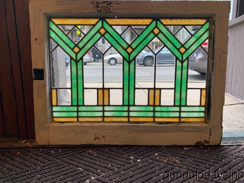 Antique 1920s Chicago Stained Leaded Glass Transom Window 28 x 21