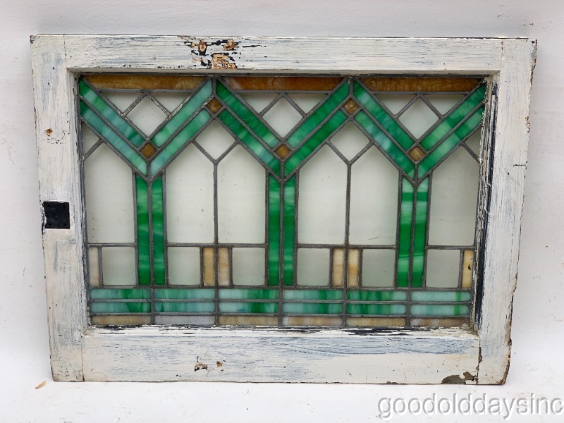 Antique 1920s Chicago Stained Leaded Glass Transom Window 28" x 21"