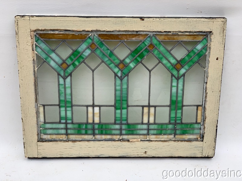 Antique 1920s Chicago Stained Leaded Glass Transom Window 28" x 21"