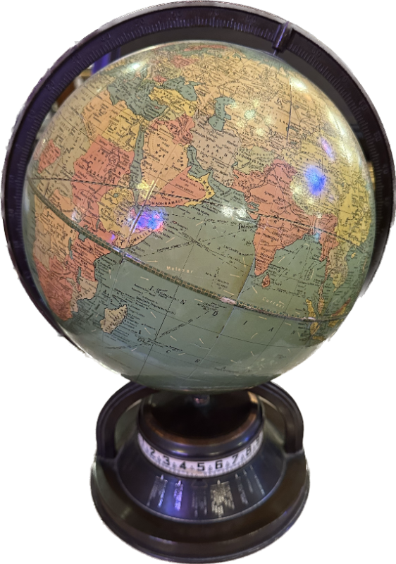 Antique Art Deco 1930's Replogle World Globe with Working Clock made in Chicago