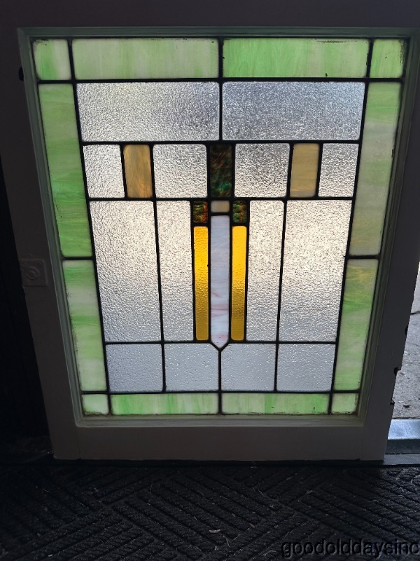 Pair of Antique Stained Leaded Glass Privacy Windows Circa 1925 29" x 24"