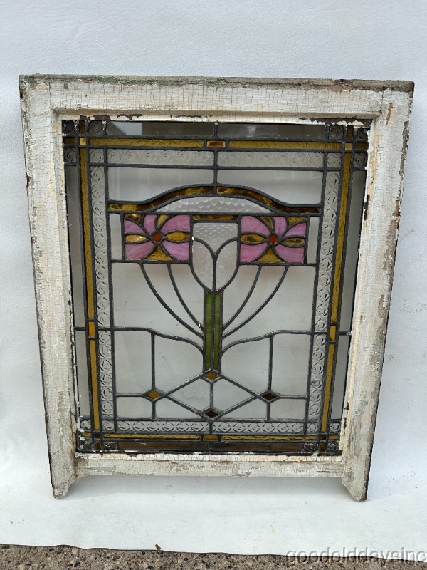 Beautiful Antique 1920's Chicago-Stained Glass Window 30" x 24"
