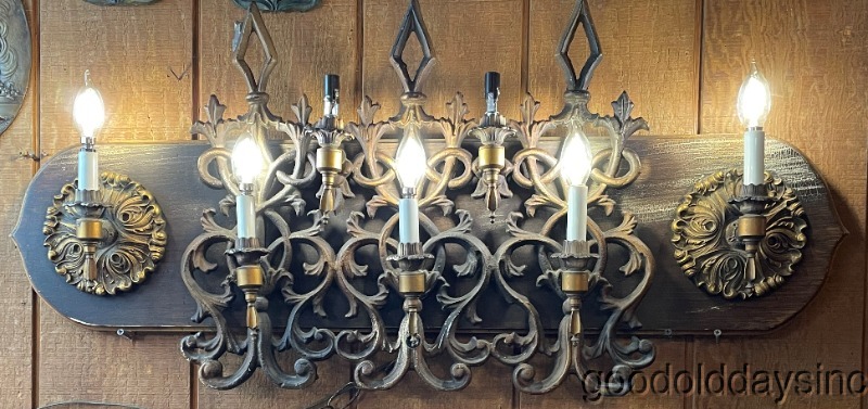 Vintage Gothic Candlestick Wall Sconce Fixture - Wall Light w Seven Sockets