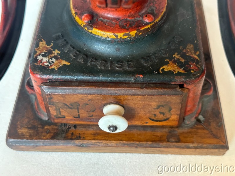 ENTERPRISE No.3 Antique Coffee Grinder/Mill Cast Iron Countertop 10 1/2" Wheels