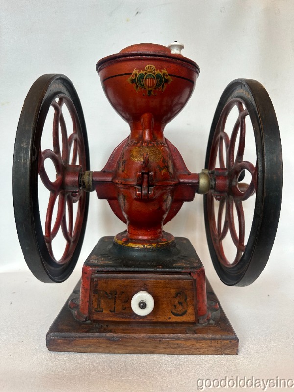 ENTERPRISE No.3 Antique Coffee Grinder/Mill Cast Iron Countertop 10 1/2" Wheels