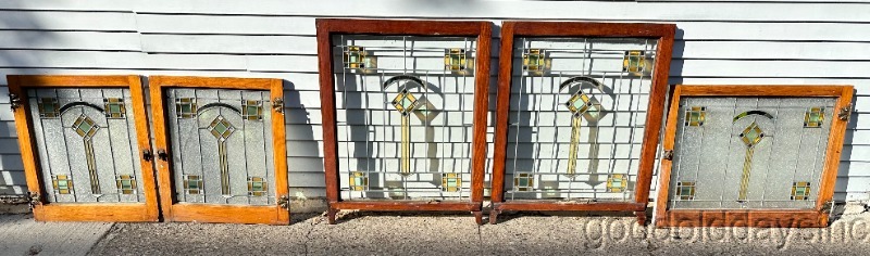 Pair of Chicago Bungalow Style Stained Leaded Glass Window Windows Circa1925
