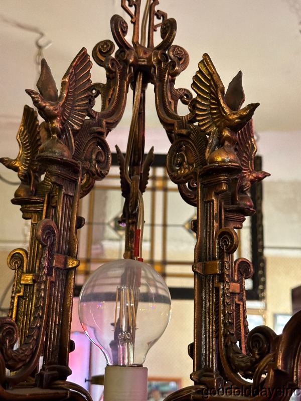 Antique Ornate Bronze Light Fixture Chandelier Mallards Mallard Flying Birds