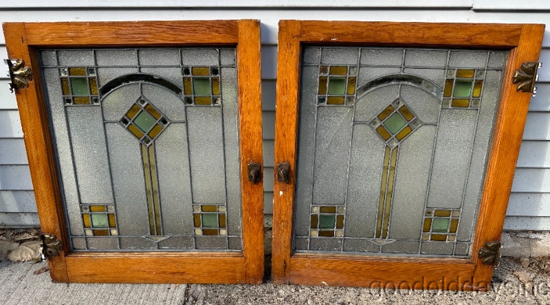 Pair of Chicago Bungalow Style Stained Leaded Glass Window Windows Circa1925