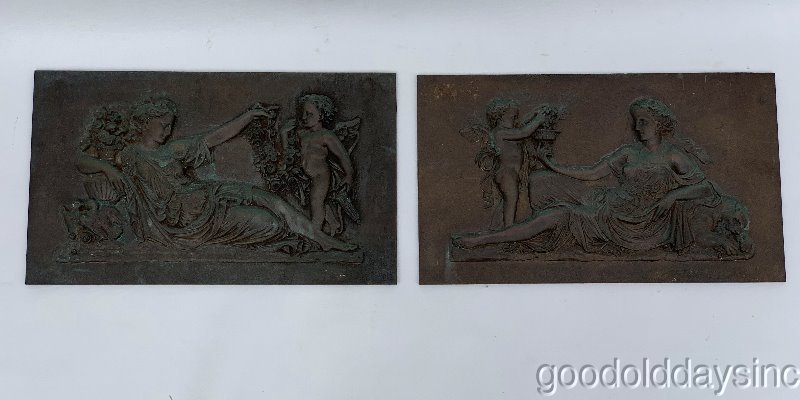 2 Antique Bronze Plaque's Metallic Compress Company Boston Mass. Venus and Cupid
