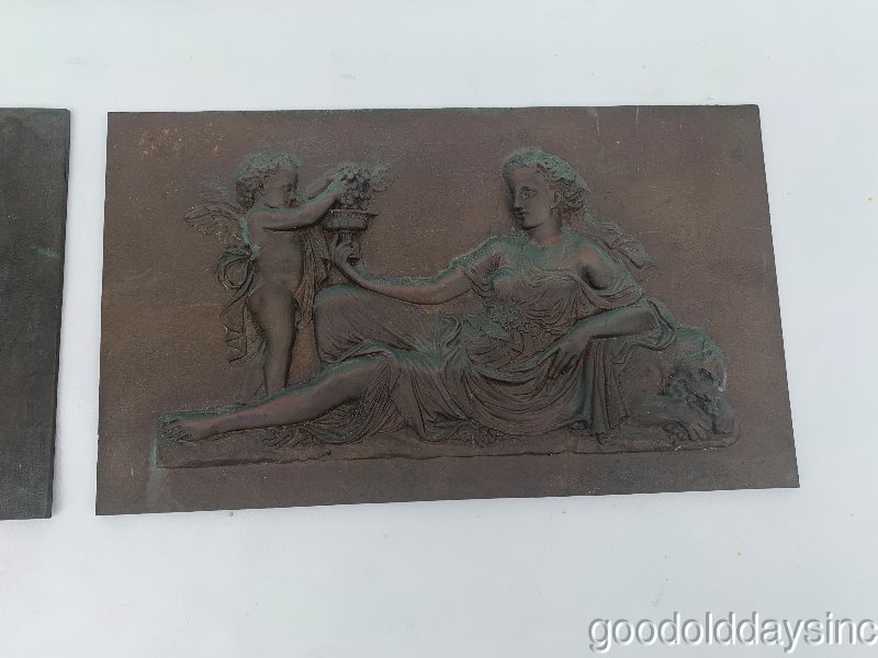 2 Antique Bronze Plaques Metallic Compress Company Boston Mass. Venus and Cupid