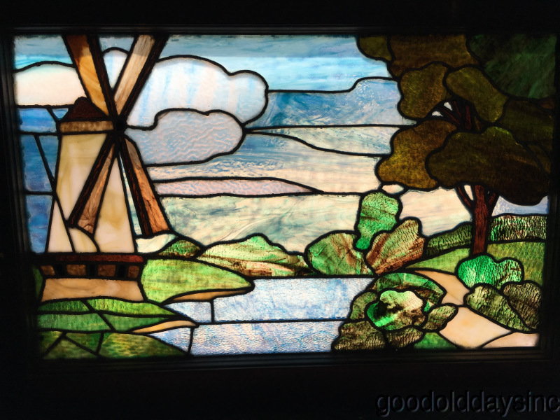 Antique+Scene+Window+36+by+25+Windmill+Landscape+River+Circa+1910