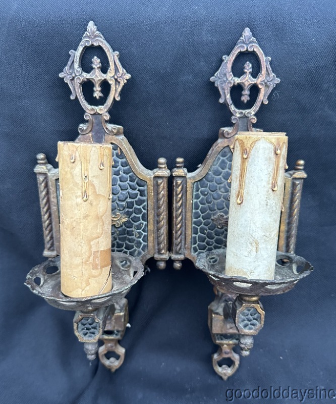 Pair of 1920's Antique Brass Wall Sconces One Light Wall Sconce