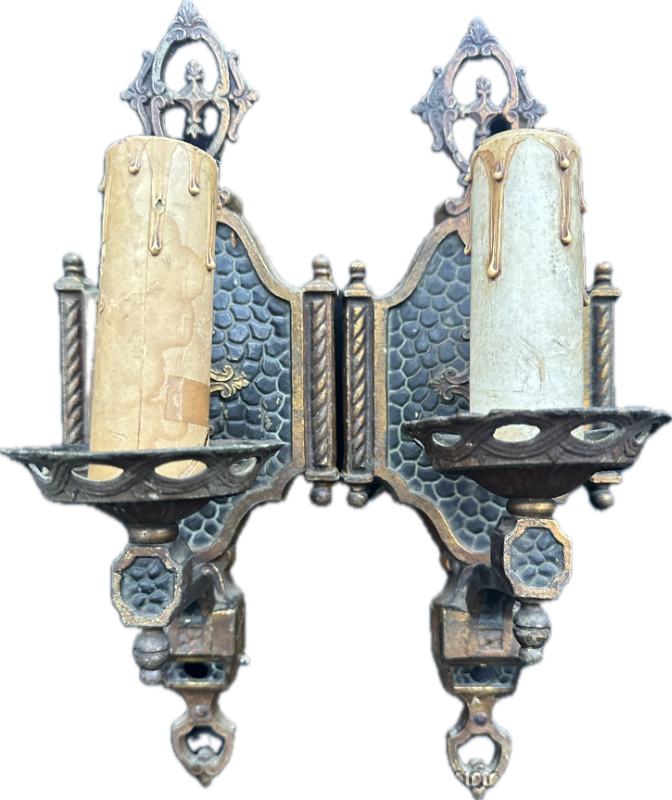 Pair of 1920's Antique Brass Wall Sconces One Light Wall Sconce