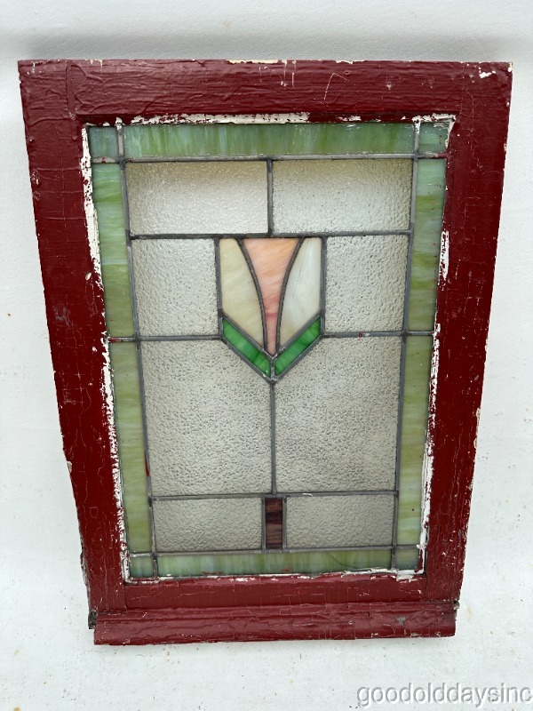 1 Antique 1920s Chicago Bungalow Stained Leaded Glass Window 25" x 18"