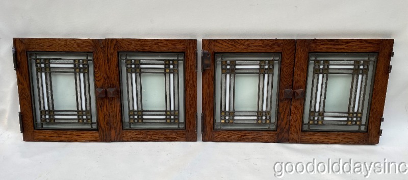 4 Tiny Miniature Antique Arts and Crafts Stained Leaded Glass Cabinet Doors Windows