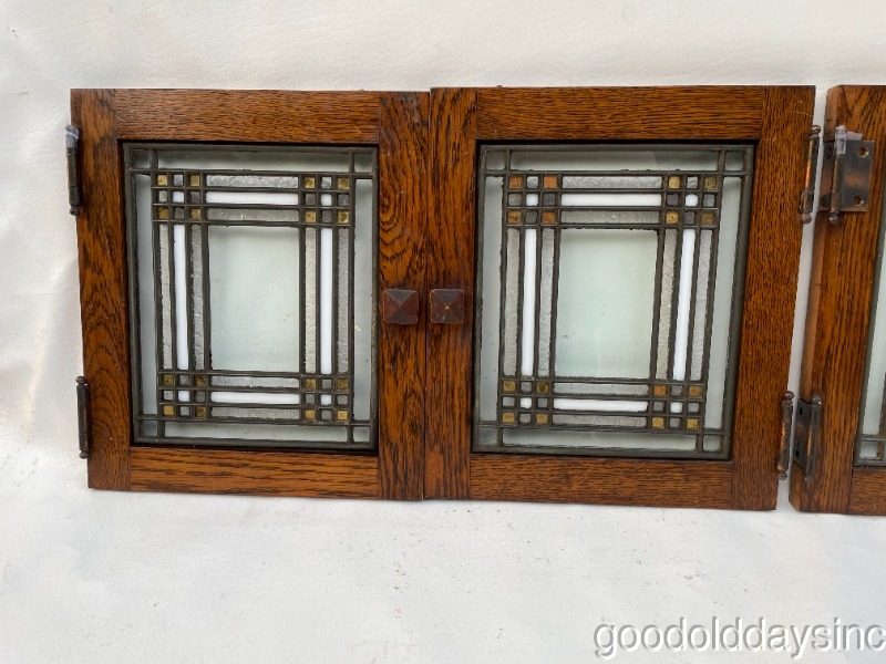 4 Tiny Miniature Antique Arts & Crafts Stained Leaded Glass Cabinet Doors Windows