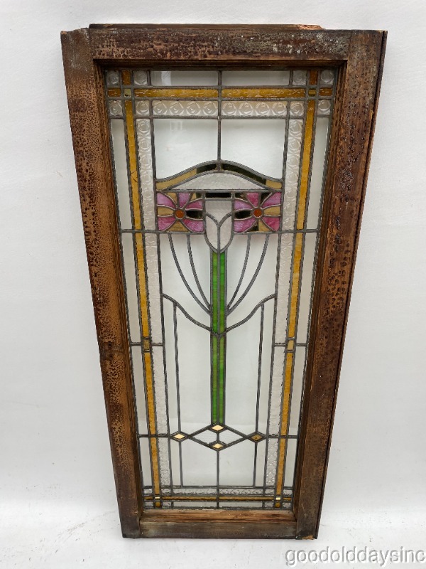 Antique Chicago Stained Leaded Glass Window / Door 44" x 19" Circa 1915