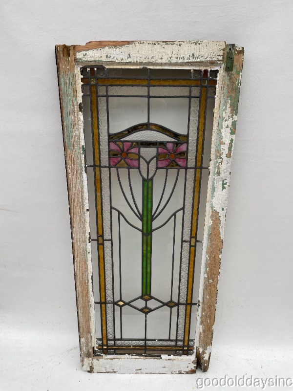 Antique Chicago Stained Leaded Glass Window / Door 44" x 19" Circa 1915
