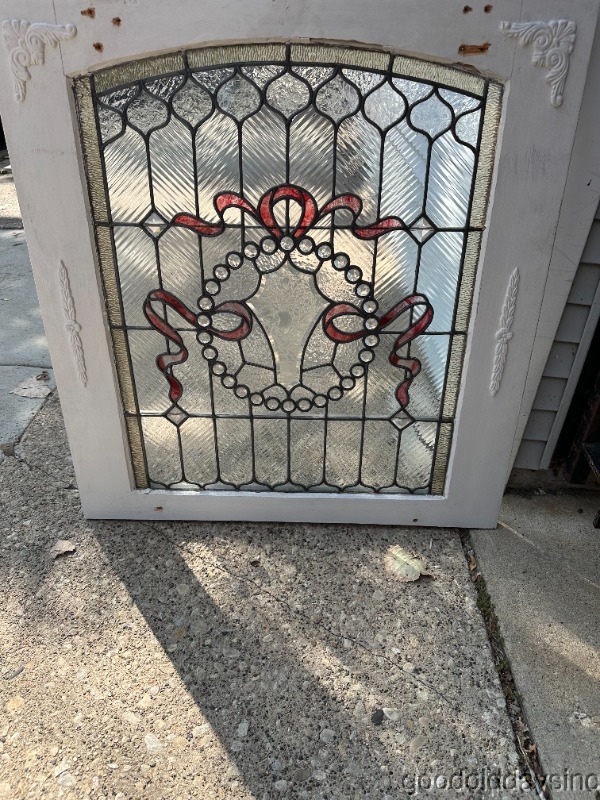 Beautiful Stained Leaded Glass Window w/ Glue chip Bevel & Jewels 37"x35"