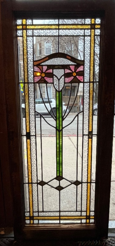 Antique Chicago Stained Leaded Glass Window / Door 44" x 19" Circa 1915