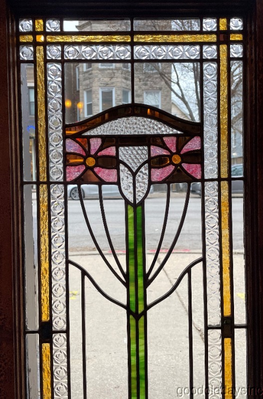 Antique Chicago Stained Leaded Glass Window / Door 44" x 19" Circa 1915
