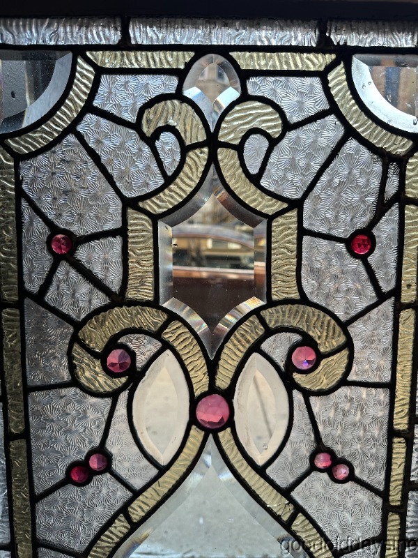 Beautiful Antique Stained Beveled Leaded Glass Transom Window Circa 1890