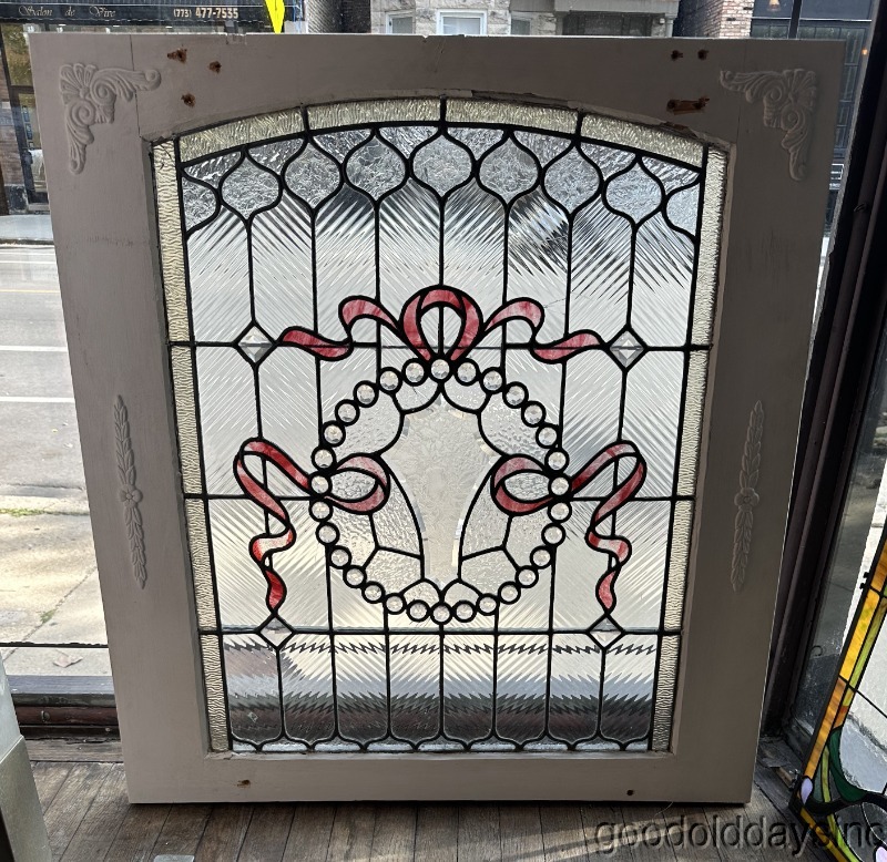 Beautiful Stained Leaded Glass Window w/ Glue chip Bevel & Jewels 37"x35"