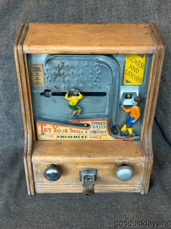 1930s Baker Novelty Kicker Football Coin Op Penny Trade Stimulator Game One Cent