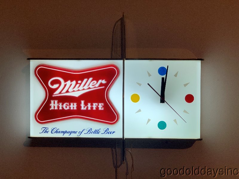 Vintage NOS 1957 Miller High Life Shark Fin Wall Clock Beer Bar Sign Illuminated