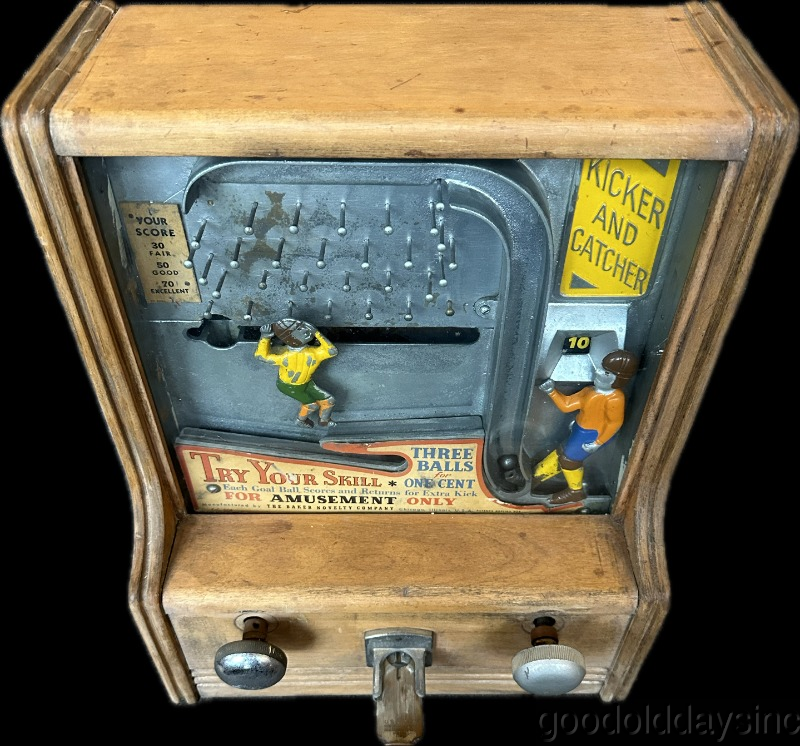 1930s Baker Novelty Kicker Football Coin Op Penny Trade Stimulator Game One Cent