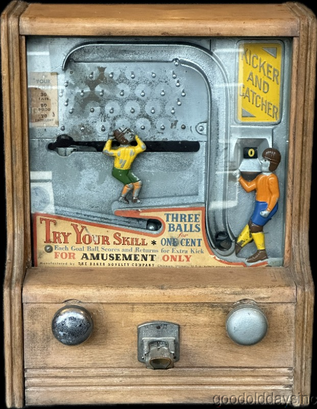 1930s Baker Novelty Kicker Football Coin Op Penny Trade Stimulator Game One Cent