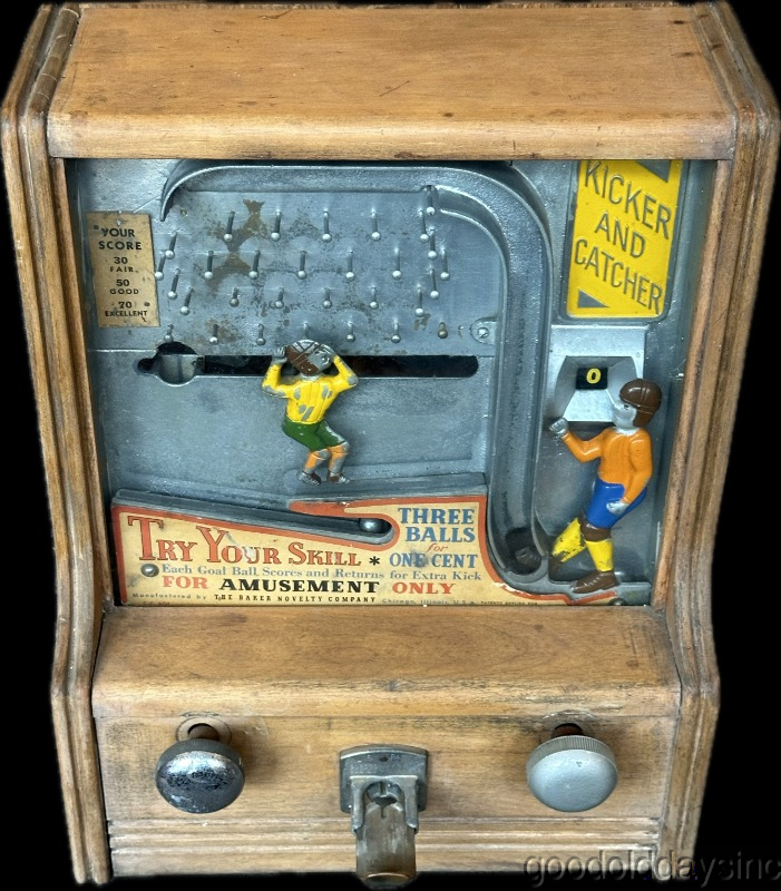 1930s Baker Novelty Kicker Football Coin Op Penny Trade Stimulator Game One Cent