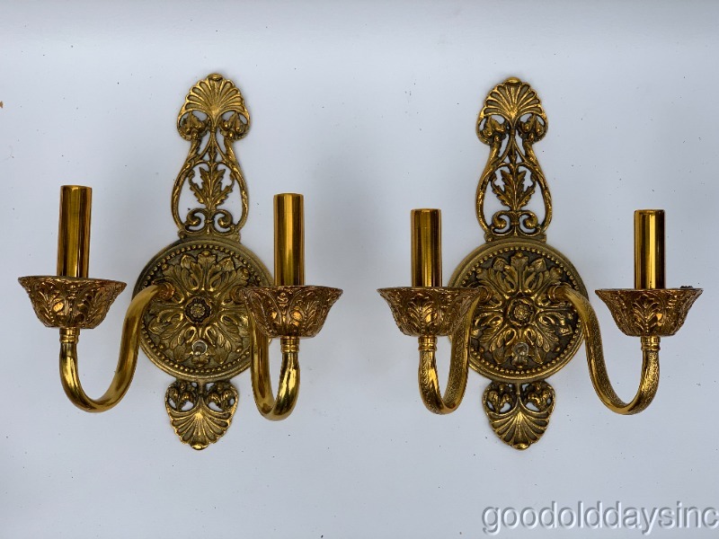 Beautiful Pair of Brass Wall Sconces Antique Gold Plated