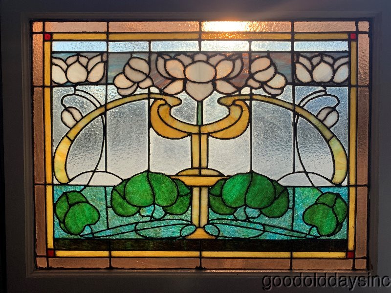 Antique Chicago Stained Leaded Glass Window 36" x 29" Circa 1900