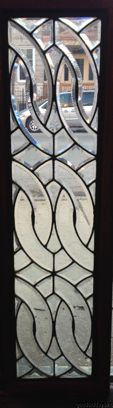 Antique+1890s+Zipper+Cut+Beveled+Glass+Transom+Window+Oak+Frame+56+by+17+