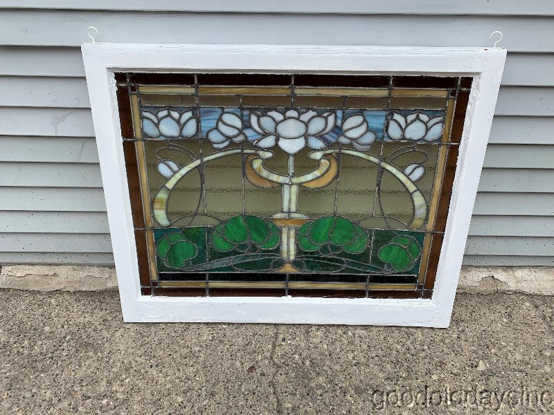 Antique Chicago Stained Leaded Glass Window 36" x 29" Circa 1900
