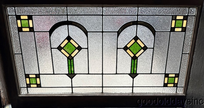 Antique Bungalow 1920s Stained Leaded Glass Transom Window Privacy Glass 40" x 23"