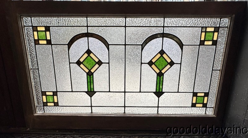 Antique Bungalow 1920s Stained Leaded Glass Transom Window Privacy Glass 40" x 23"