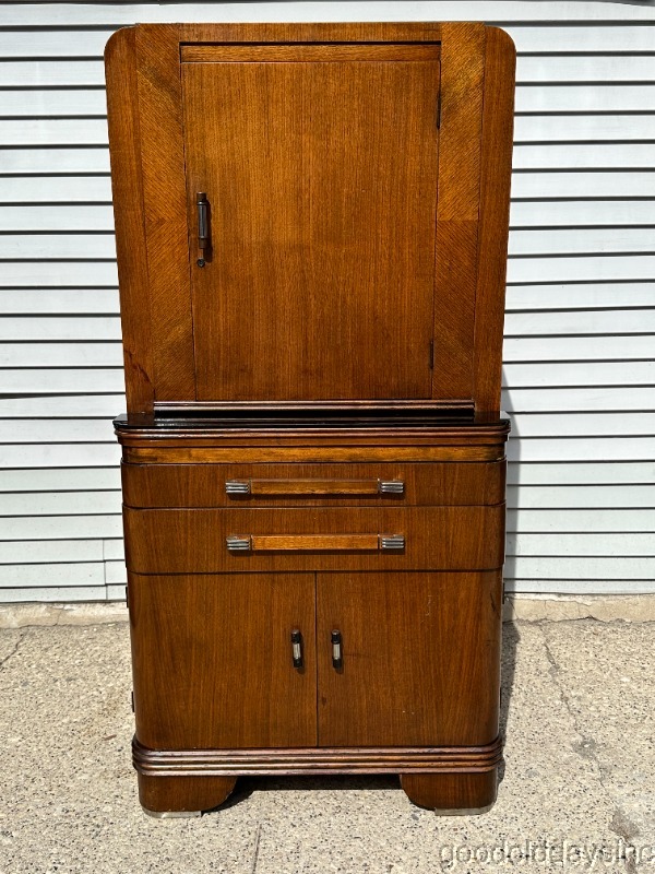 Antique Vintage Art Deco Hamilton Doctor's Cabinet / Mini Bar w/ Glass Shelves 