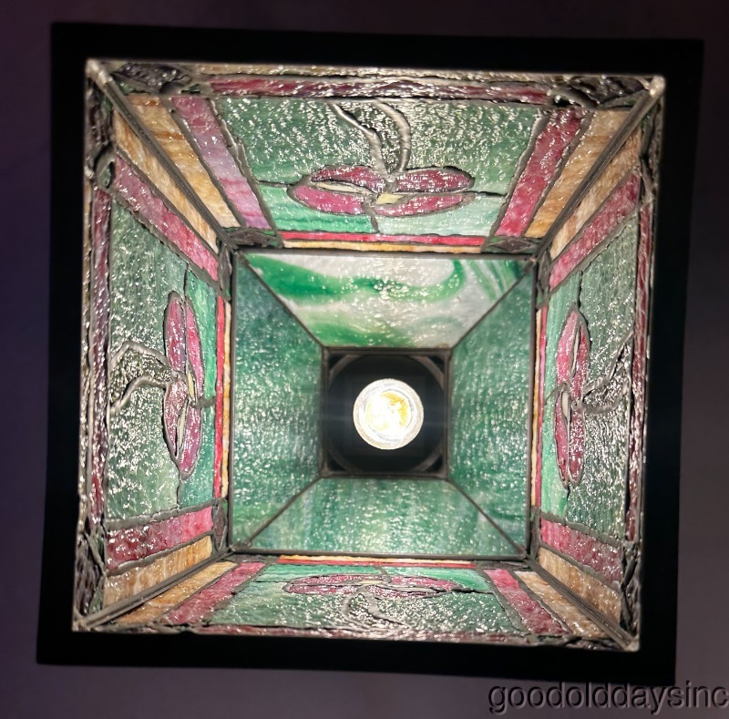 Antique Arts Crafts Prairie Style Light Fixture Lamp Shade Stained Leaded Glass