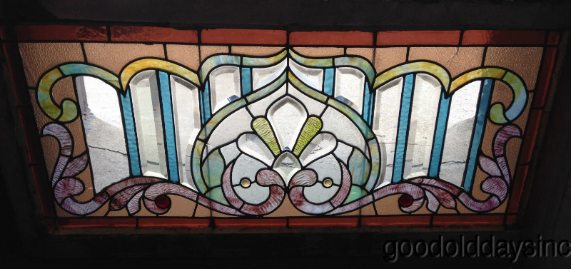 Victorian Stained Glass Transom w Bevels & Jewels as is