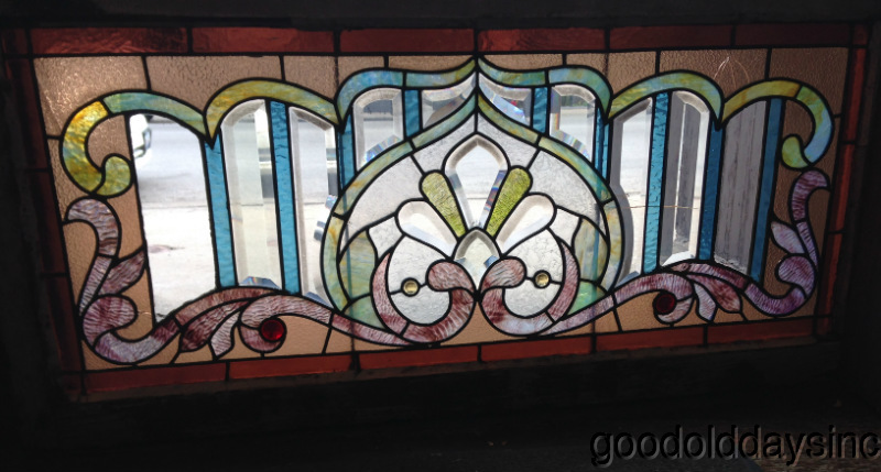 Victorian Stained Glass Transom w Bevels & Jewels as is
