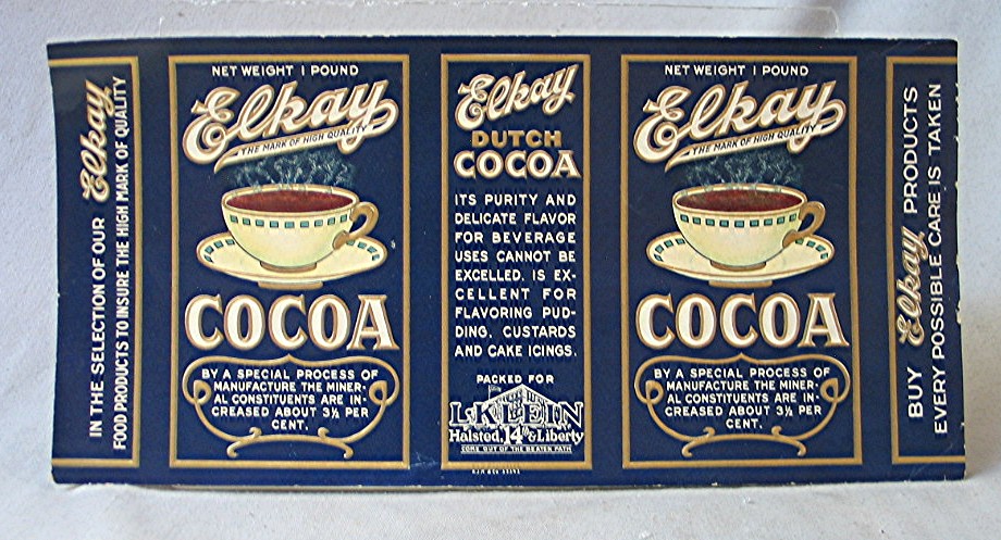 Vintage Advertising Food Label - Elkay -- Dutch Cocoa ...