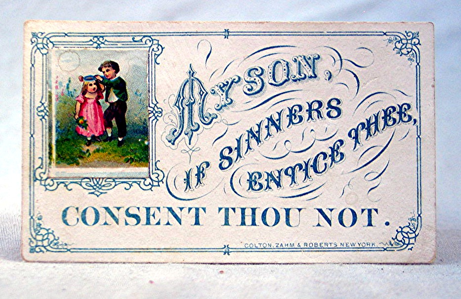 Victorian trade card bible verse proverbs 1 10 my son if sinners