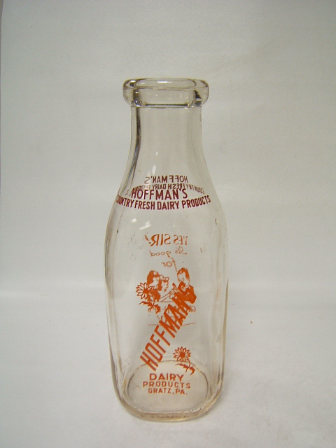 Hoffmans Dairy Gratz PA Clear Milk Bottle Quart Size on PopScreen