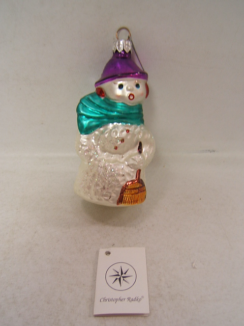 Christopher Radko Glass Ornament Snowman w/ Broom Purple Hat Green ...