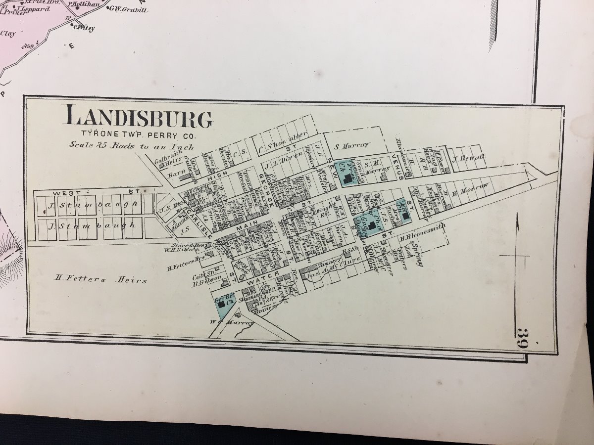 1877 Atlas Map of Watts & Wheatfield Townships, & Landisburg Perry