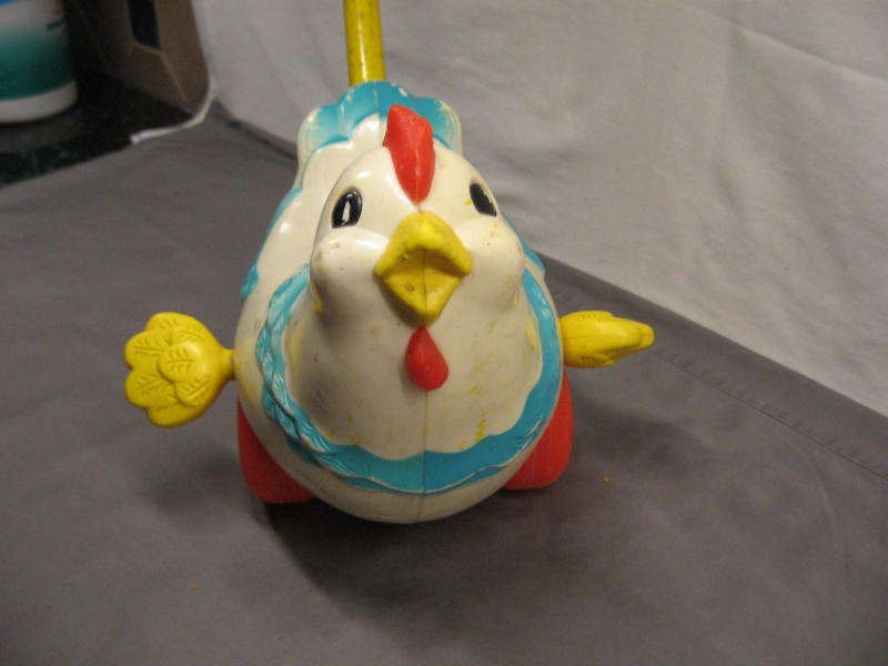 Fisher Price Chicken Pull/Push Toy Vintage Wood & Plastic 920" Length